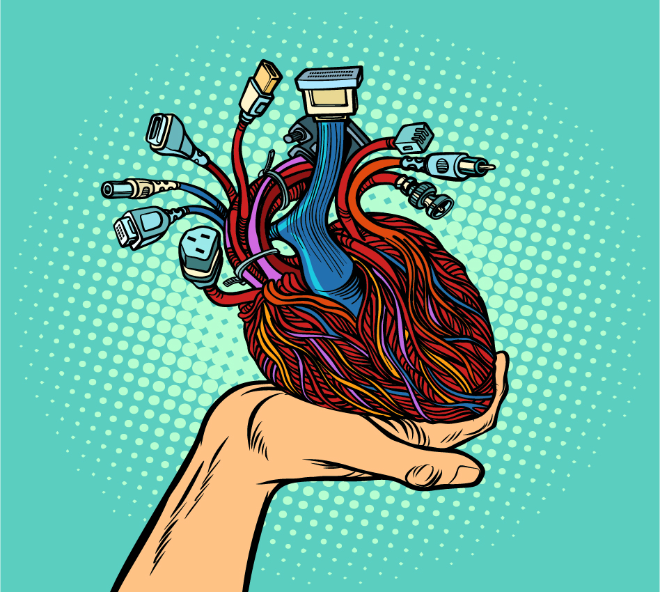 Herz aus Kabeln in einer Hand gehalten